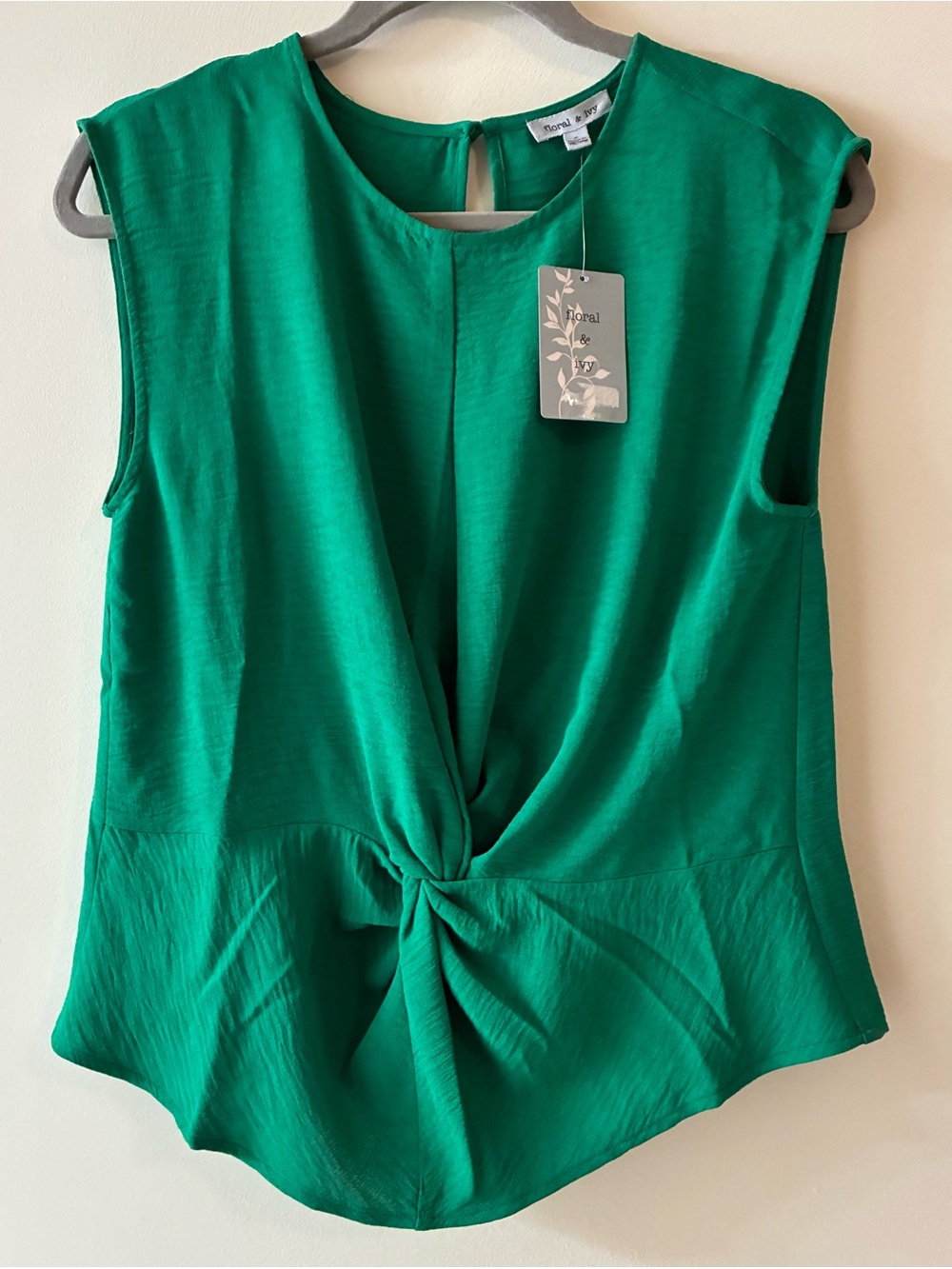 Floral & Ivy Twist-Front Green Sleeveless Camisole